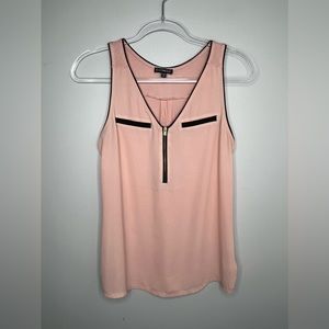 Express tank top, sleeveless blouse. Peachy pink, zip front, black detail. Small